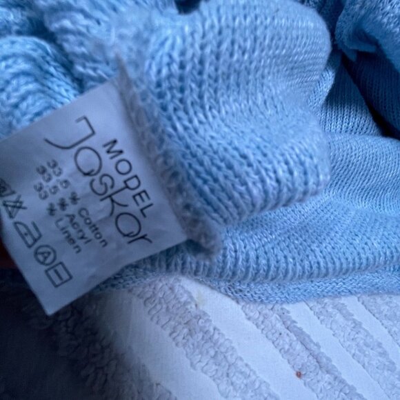 Jaskar Linen Blend Patchwork Button Front Knit Cardigan Sweater Pockets Blue - Picture 4 of 9